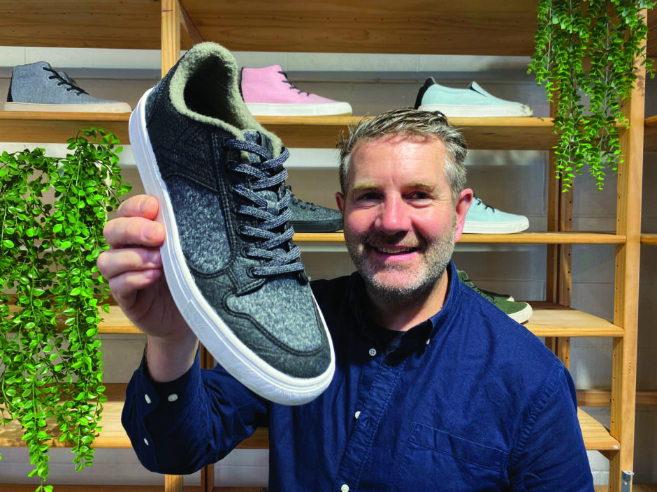Founder Jeremy Bank is all about natural materials, like these wool and pineapple husk leather uppers.